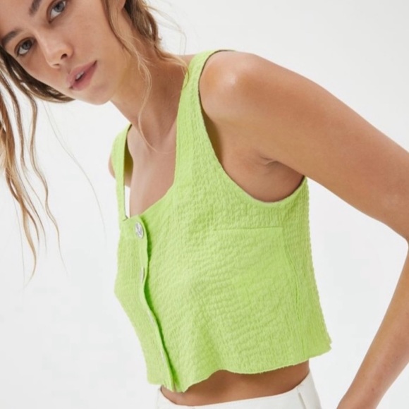 Urban Outfitters Neon Chartreuse Button Up Y2K 80s Tank Top - Picture 6 of 11